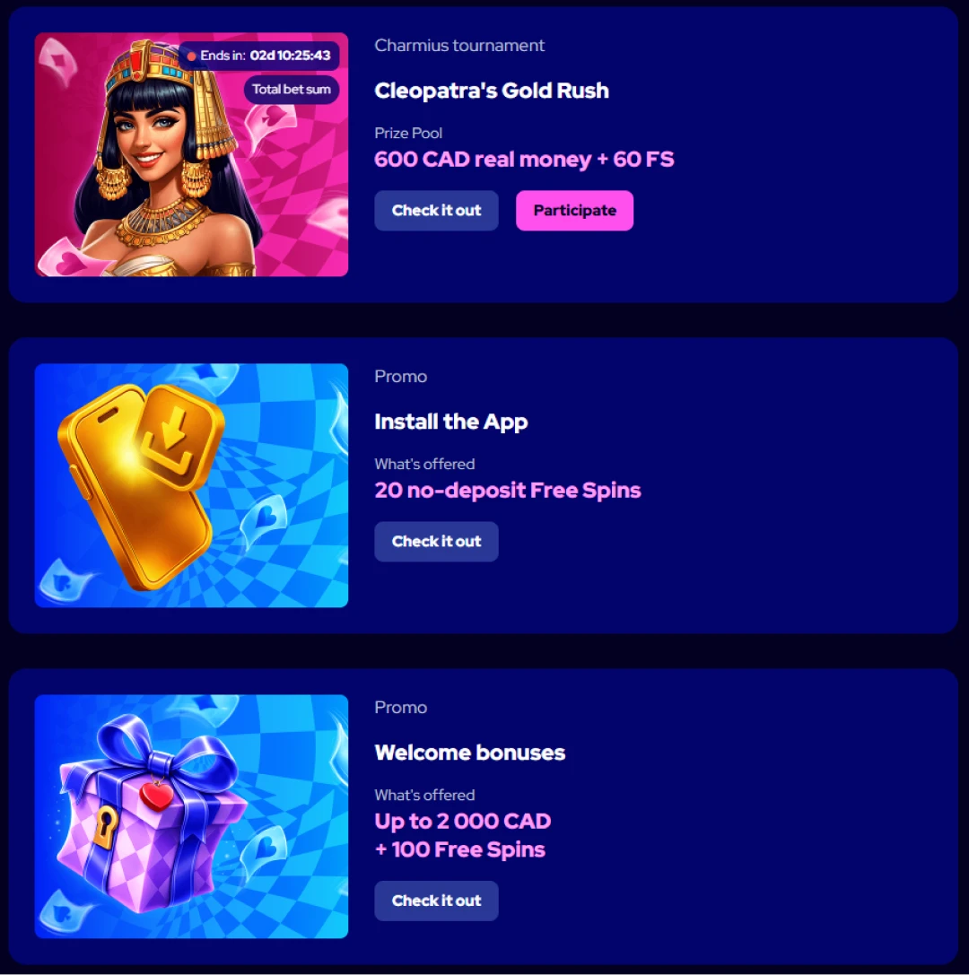 Charmius no deposit bonus